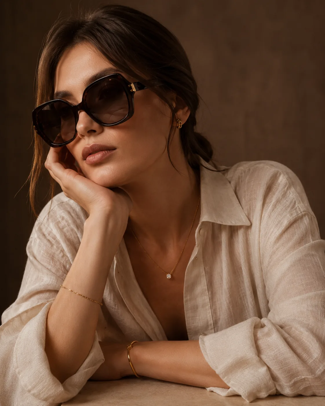 RY Collections female editorial with sunglasses and jewellery