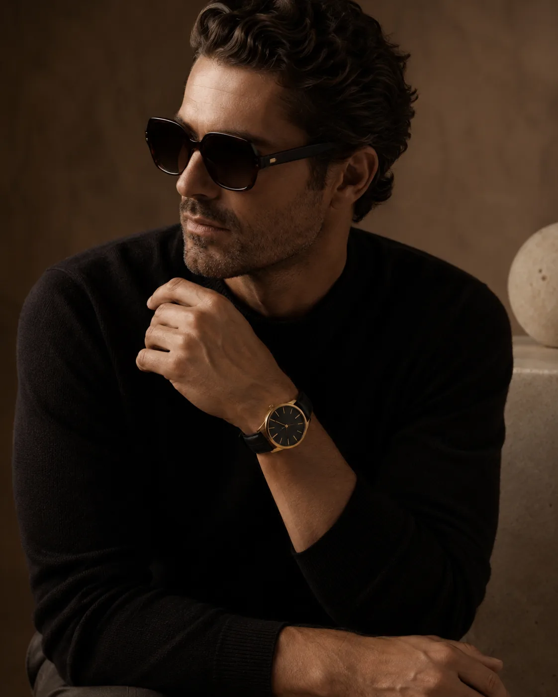 RY Collections male editorial with watch and sunglasses